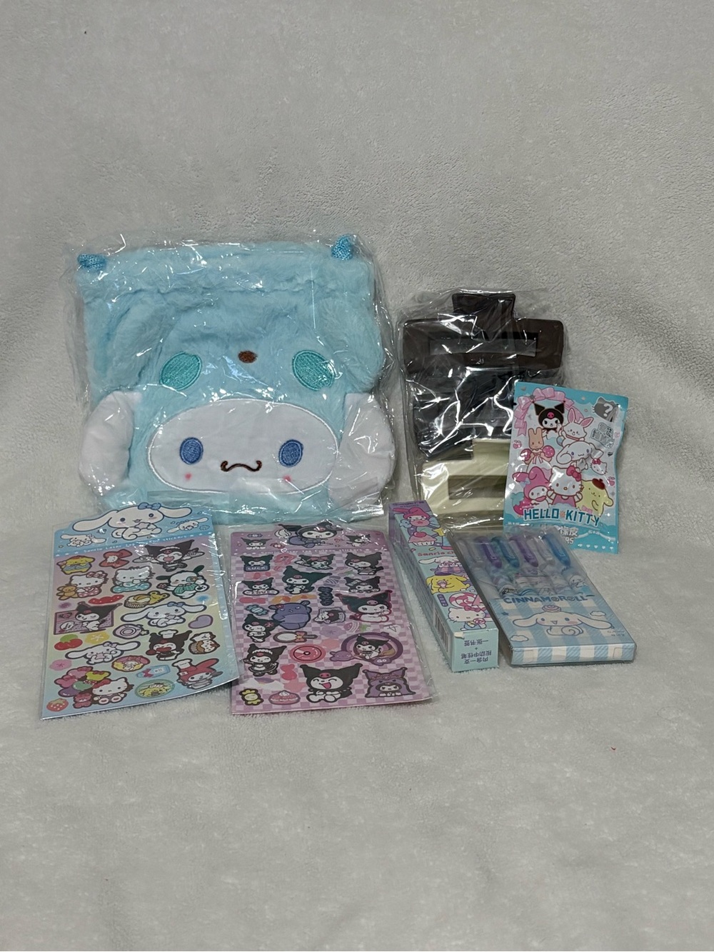 Sanrio Cinnamoroll Bundle #6B Drawstrung Bag, Sticker, Pens, Hair clips